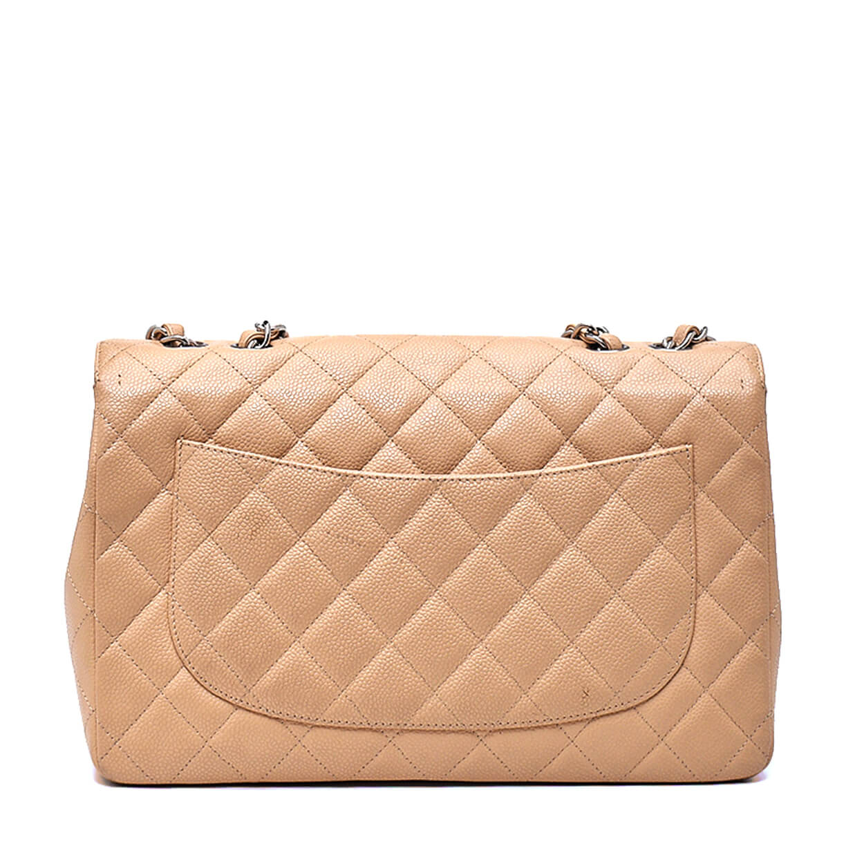 Chanel - Beige Caviar Leather Single Flap Jumbo Flap Bag